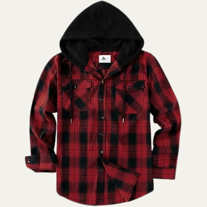 Classic Men's Plaid Flannel Hooded Jacket with Pocket