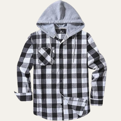 Classic Men's Plaid Flannel Hooded Jacket with Pocket
