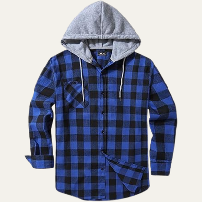 Classic Men's Plaid Flannel Hooded Jacket with Pocket