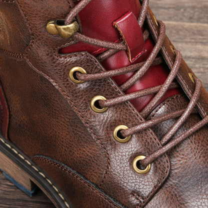 Brown Leather Mens Ankle Boots Lace Up Style