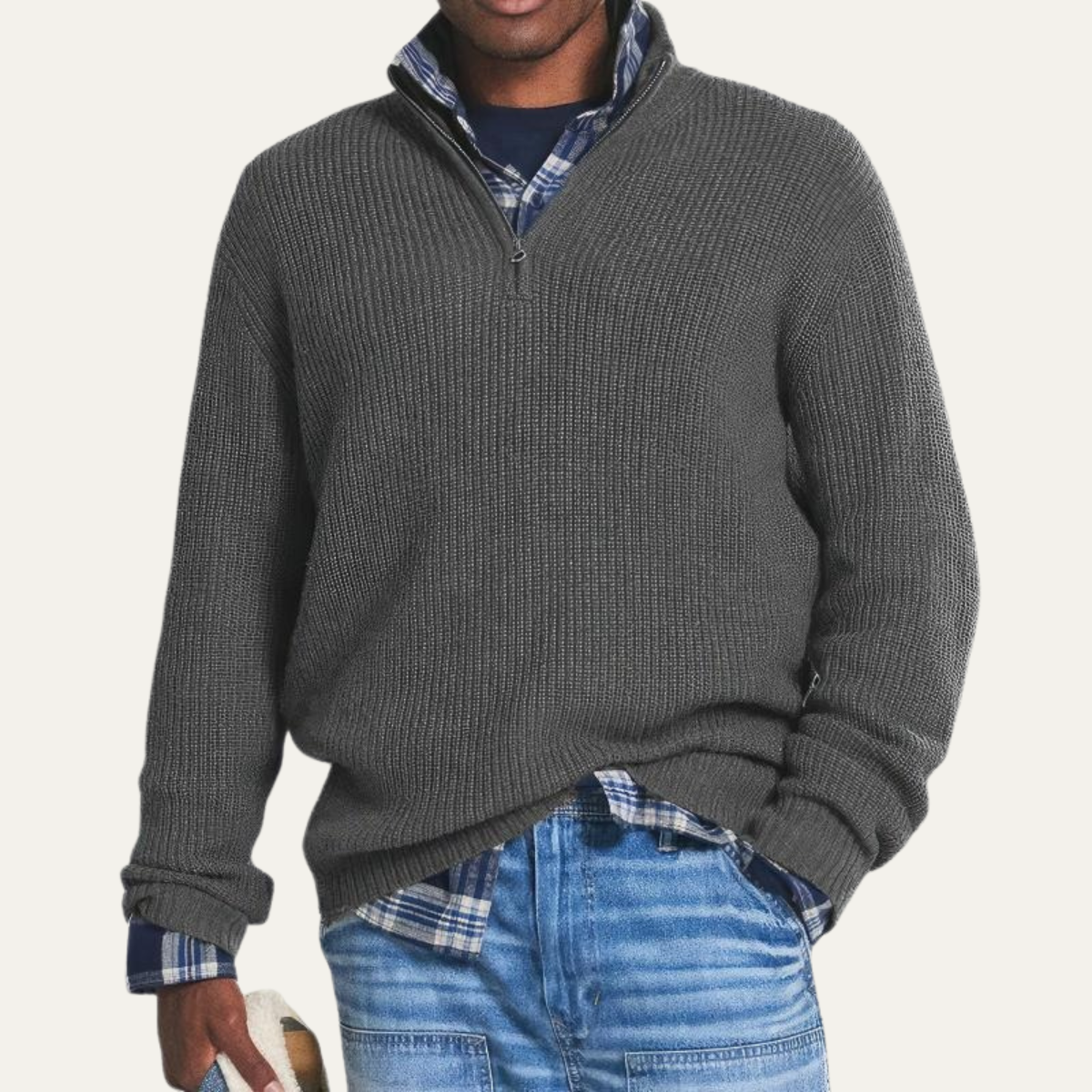 Warm Mens Merino Wool Sweater - Half Zip Pullover