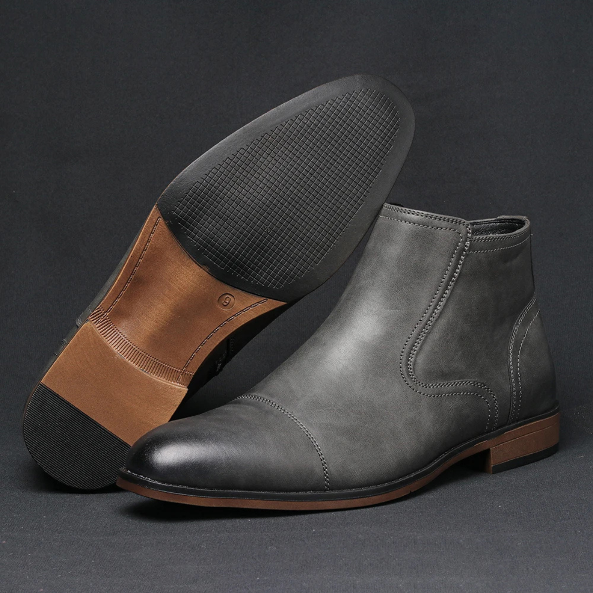 Stylish Men's Leather Zip Up Ankle Boots