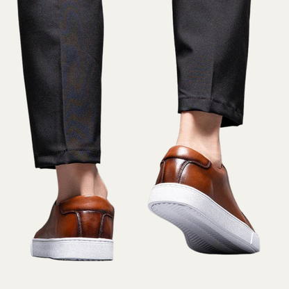 Classic Men's Low Top Leather Sneakers with Thick Sole