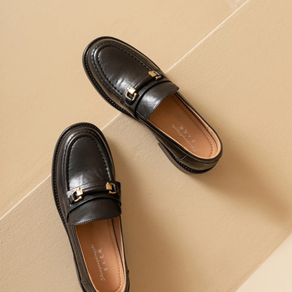 Luxury Mens Leather Slip On Dress Loafers with Metal Buckle
