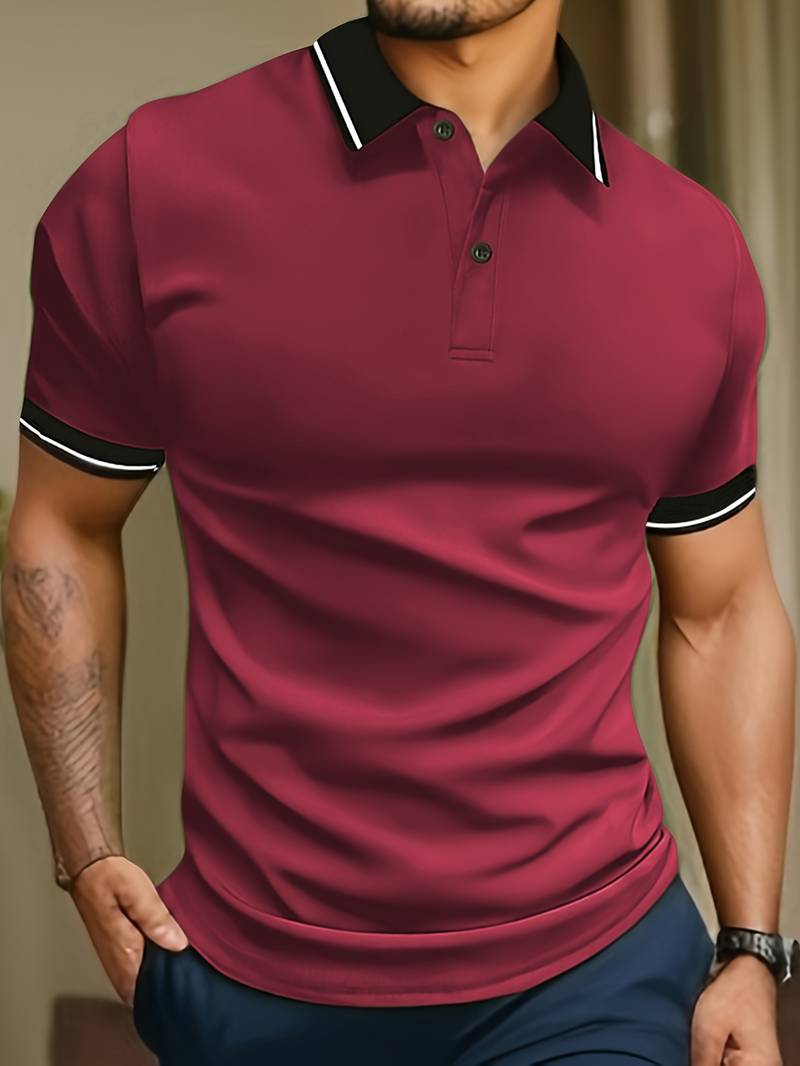 Trendy Color Block Short Sleeve Dress Shirt