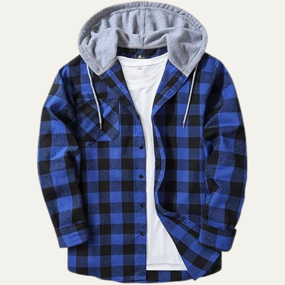 Classic Men's Plaid Flannel Hooded Jacket with Pocket - OutfitLondon