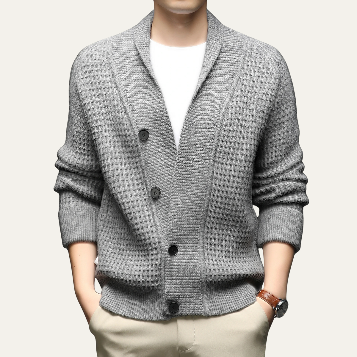 Cozy Mens Thick Knit Crew Neck Cardigan