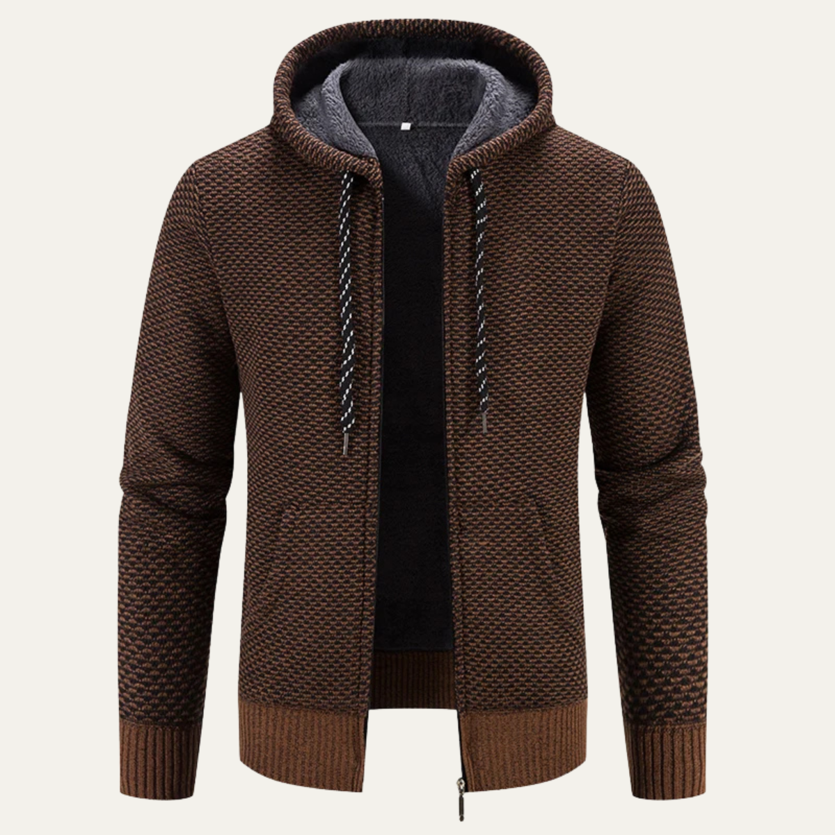 Men's Cozy Zipper Hooded Knit Winter Coat - OutfitLondon