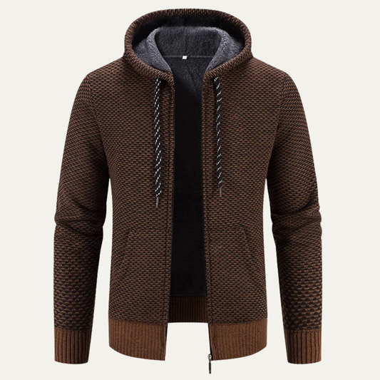 Men's Cozy Zipper Hooded Knit Winter Coat - OutfitLondon
