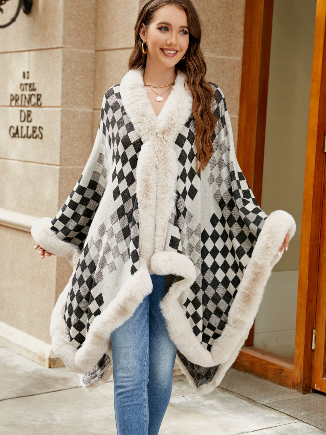 Soft Printed Fleece Poncho Wrap - OutfitLondon