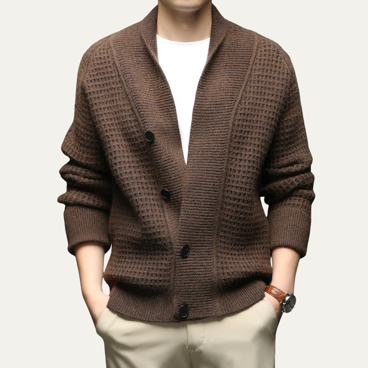 Cozy Mens Thick Knit Crew Neck Cardigan