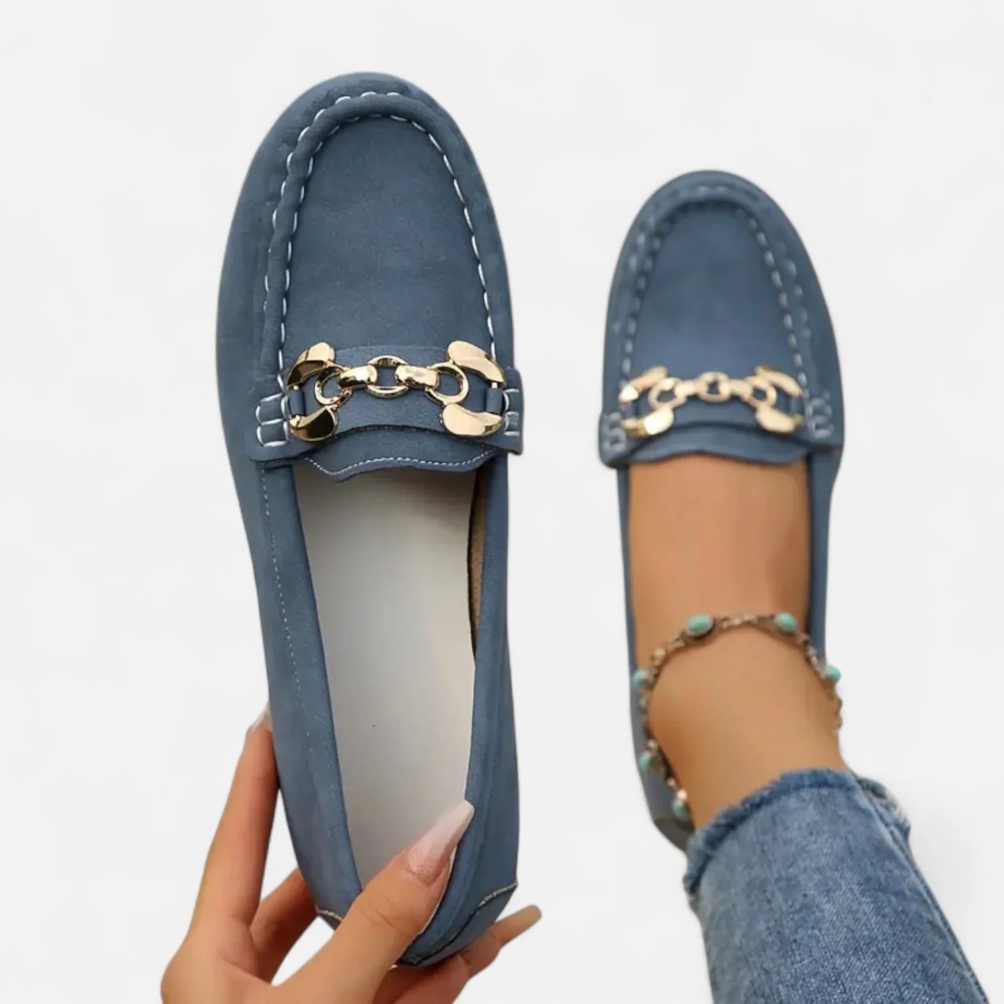 Women’s Orthopaedic Slip-On Loafers – Lightweight Support with Gold-Tone Detailing & All-Day Comfort