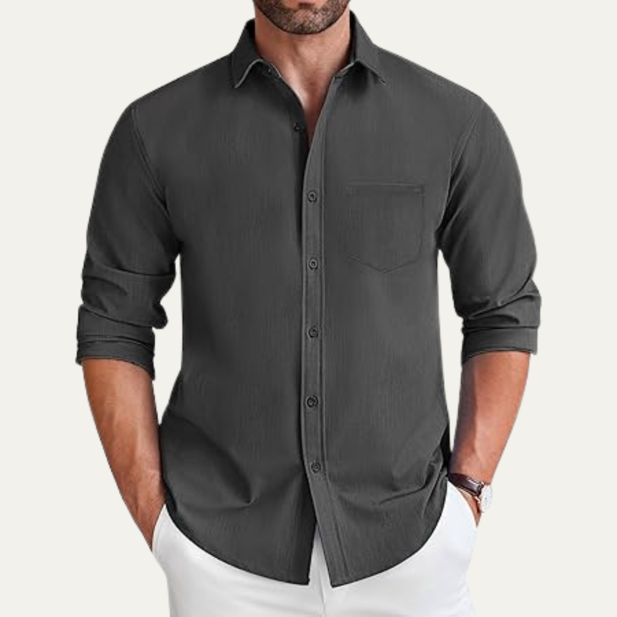 Relaxed Fit Men's Breathable Cotton Button Down Shirt
