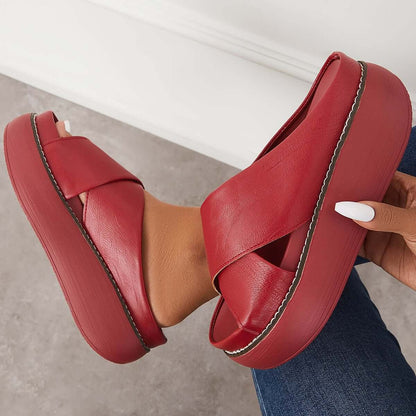 Women's Platform Criss Cross Slides Slip on Slide Sandals