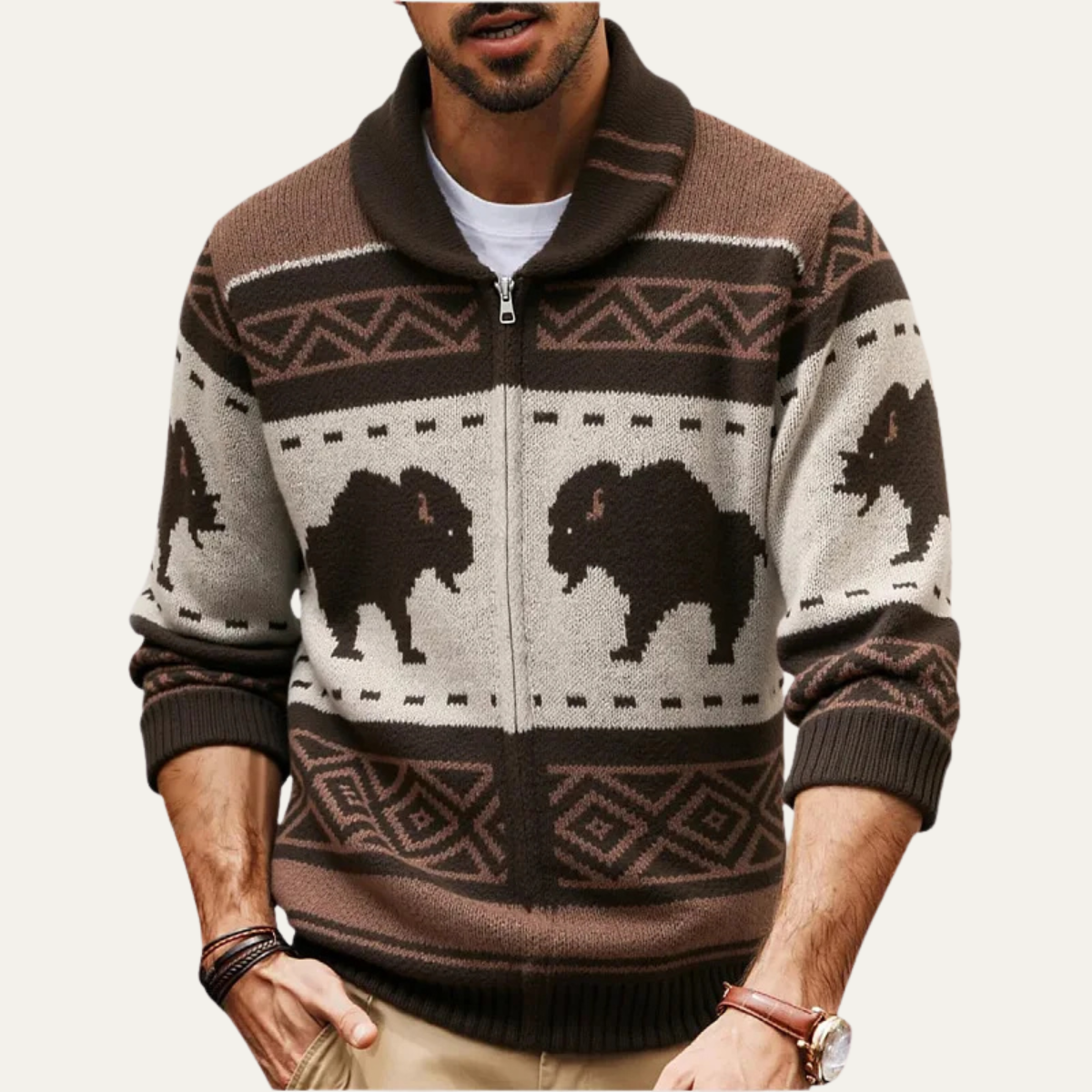 Classic Mens Vintage Plaid Wool Cardigan