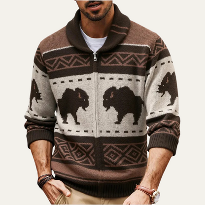 Classic Mens Vintage Plaid Wool Cardigan