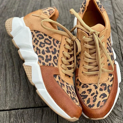 Casual Vulcanized Leopard Sneakers with Thick Soles