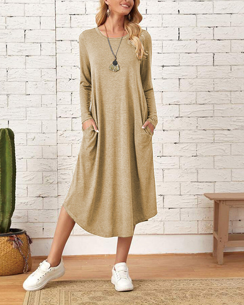 Relaxed Fit Floral Midi Dress for Women with Pockets