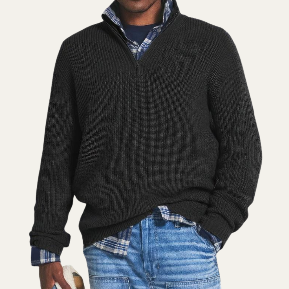Warm Mens Merino Wool Sweater - Half Zip Pullover