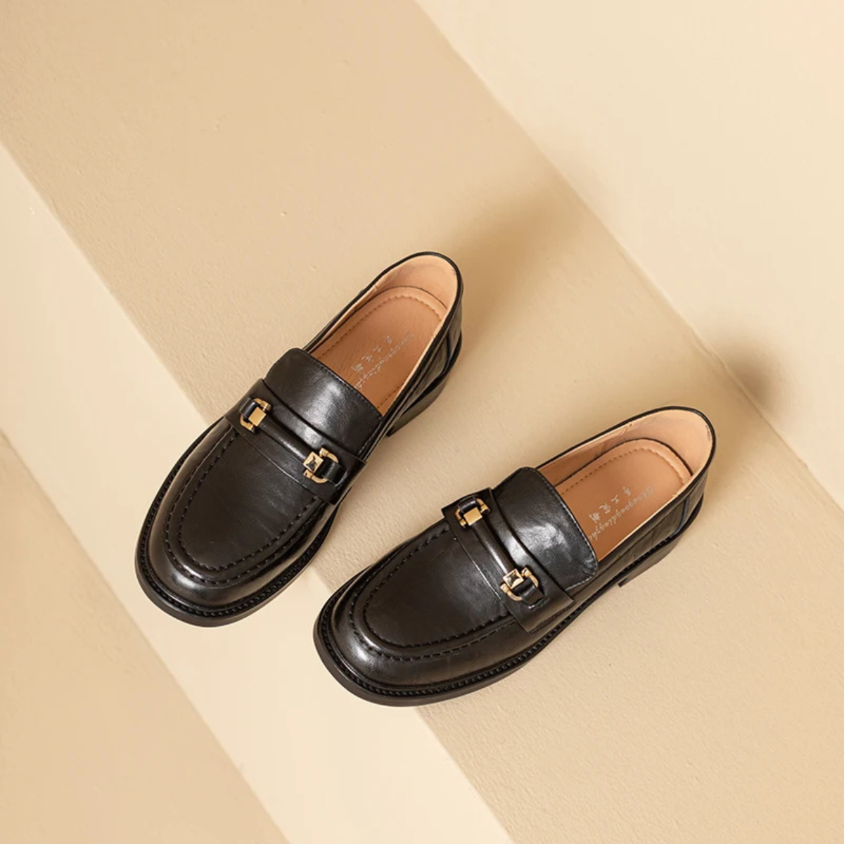 Luxury Mens Leather Slip On Dress Loafers with Metal Buckle
