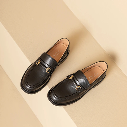 Luxury Mens Leather Slip On Dress Loafers with Metal Buckle