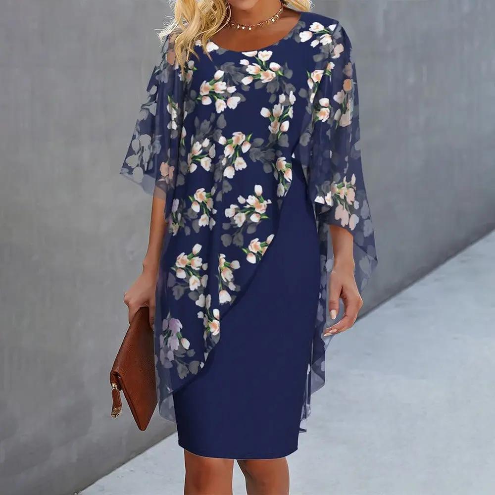 Chic Midi Dress with Lace Overlay - OutfitLondon