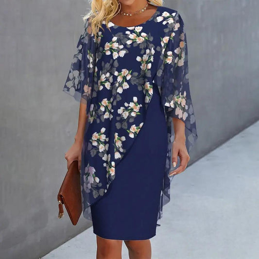 Chic Midi Dress with Lace Overlay - OutfitLondon