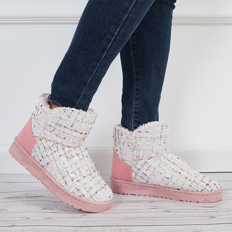 Plaid Design Slip On Ankle Boots Winter Thermal Snow Short Booties