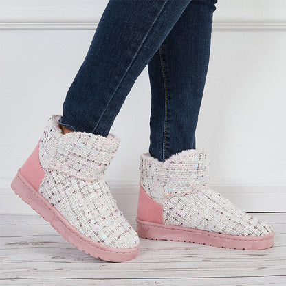 Plaid Design Slip On Ankle Boots Winter Thermal Snow Short Booties