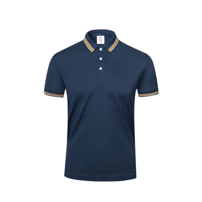 Men's Casual Cotton Short-Sleeve Polo Shirt with Lapel Collar