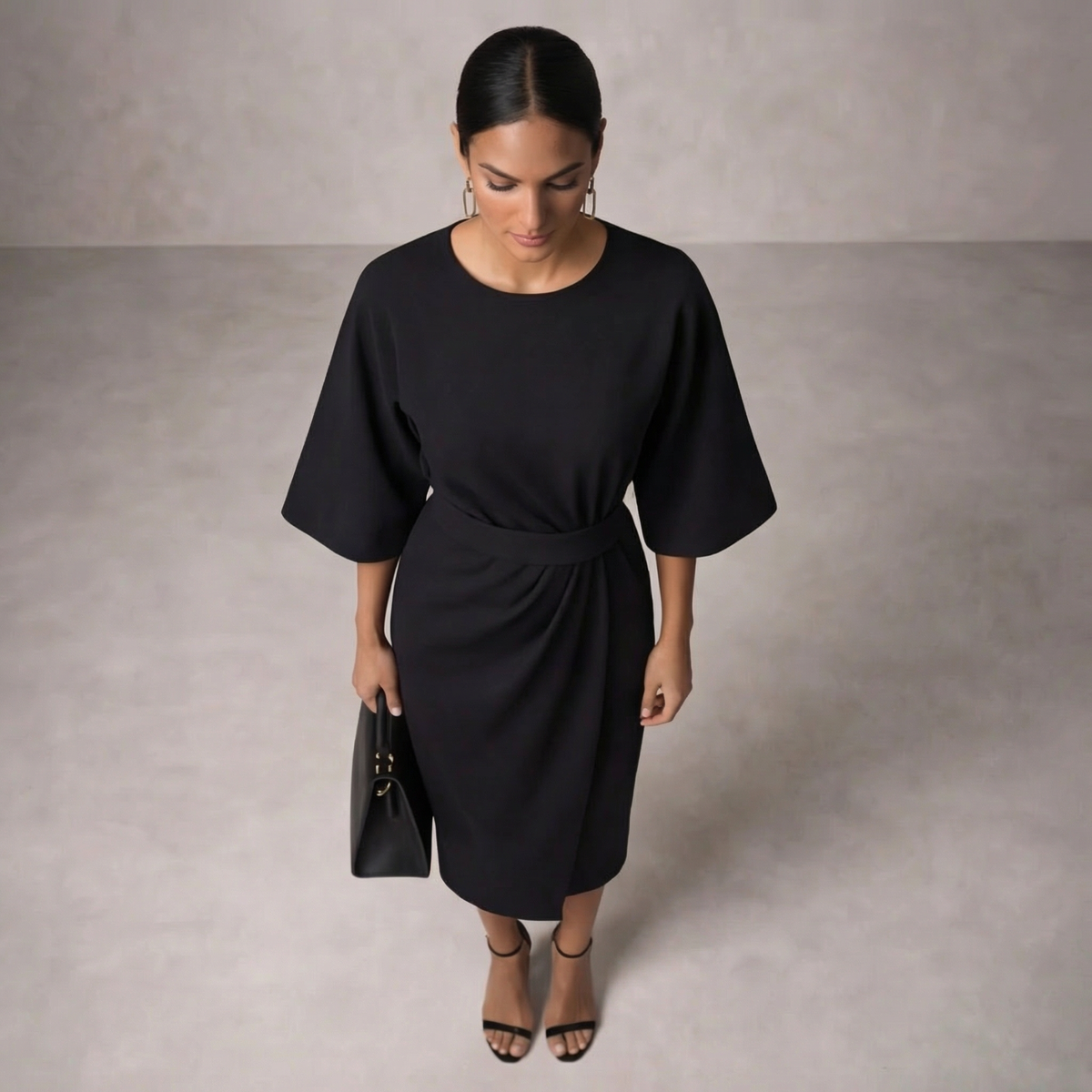 Women's Elegant Waist Belt Midi Dress
