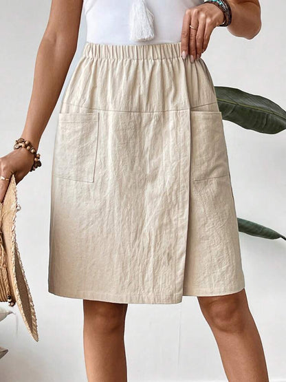 Women's Casual Cotton Pocket Pants with Elastic Waistband