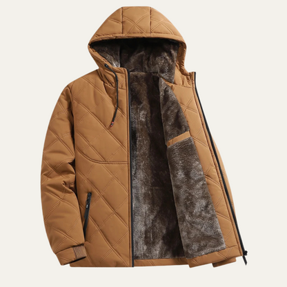 Warm Mens Quilted Fleece Hooded Winter Coat