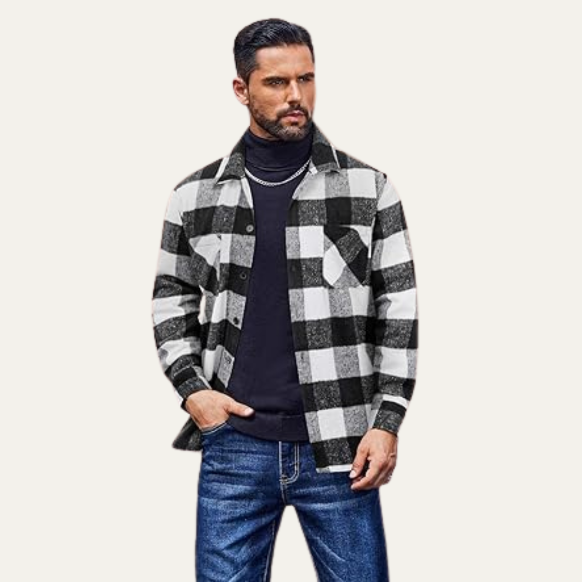 Cozy Mens Plaid Fleece Jacket with Pockets