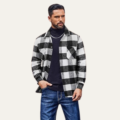 Cozy Mens Plaid Fleece Jacket with Pockets