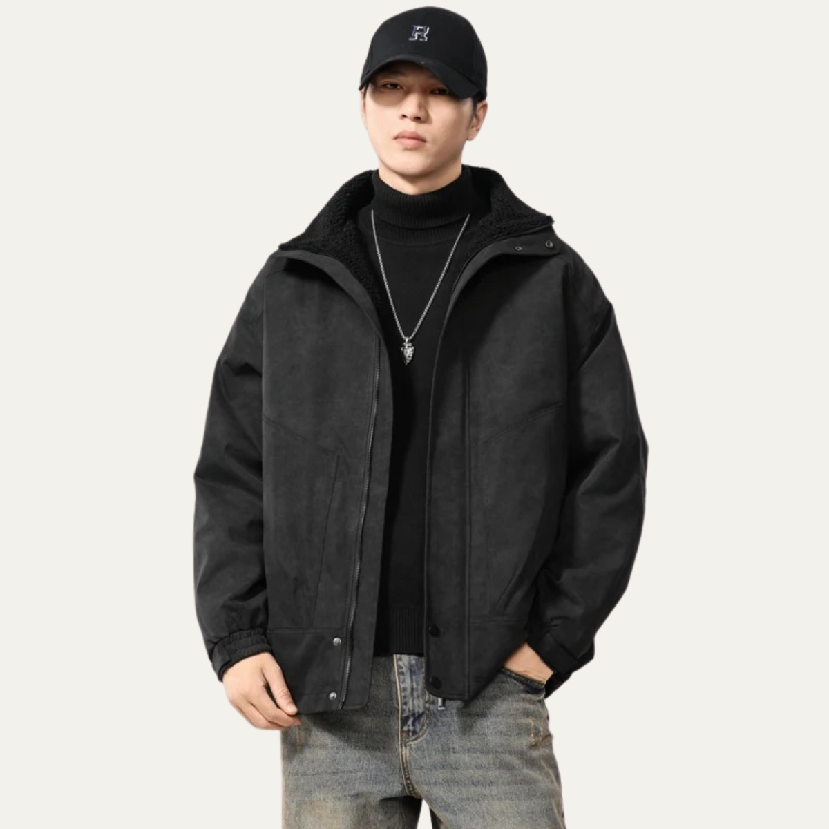 Luxury Mens Suede Inside Fleece Bomber Jacket