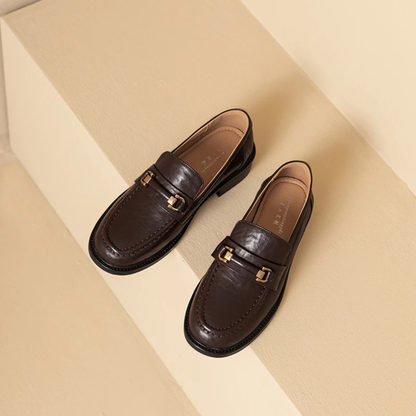 Luxury Mens Leather Slip On Dress Loafers with Metal Buckle