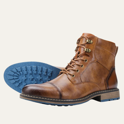 Brown Leather Mens Ankle Boots Lace Up Style