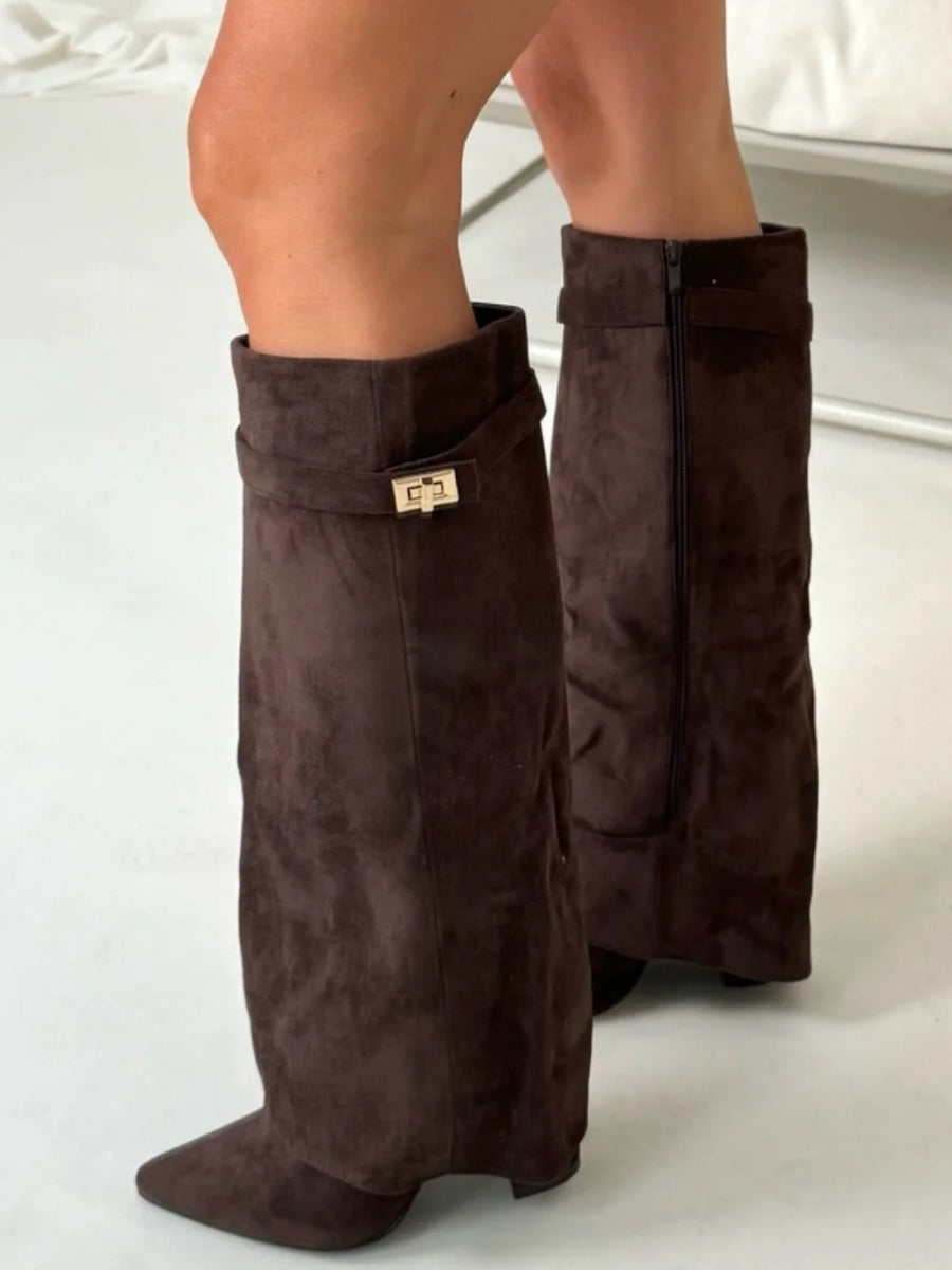 Women's Leather Thigh High Boots with Buckle