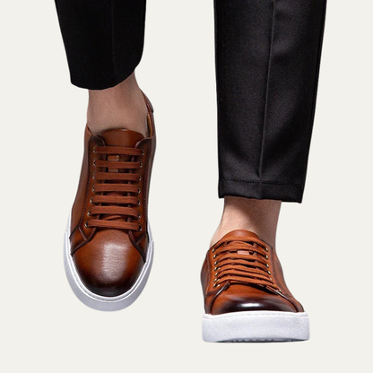 Classic Men's Low Top Leather Sneakers with Thick Sole