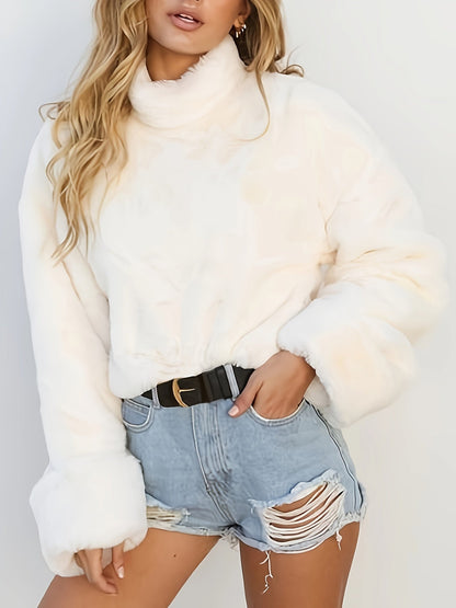 Cozy Ladies White Fake Fur Crew Sweater