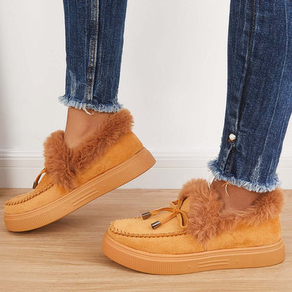 Suede Warm Flat Slip on Snow Boots Faux Fur Lined Loafer Shoes