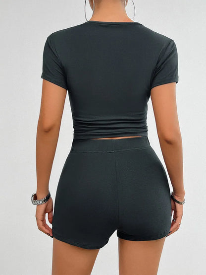 Women's Slim Cotton Short Sleeve T-Shirt and Shorts Tracksuit Set