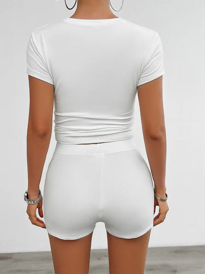 Women's Slim Cotton Short Sleeve T-Shirt and Shorts Tracksuit Set