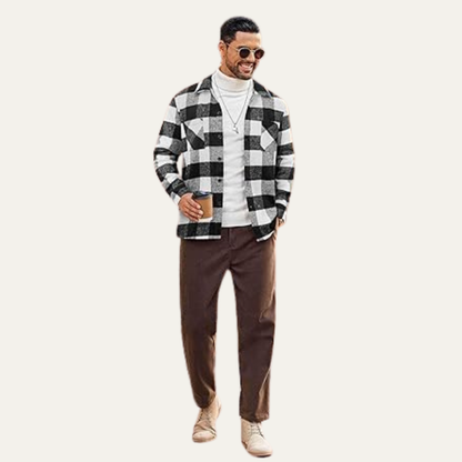 Cozy Mens Plaid Fleece Jacket with Pockets