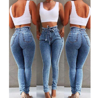 Women's Casual Denim Jeans with Fringed Hem