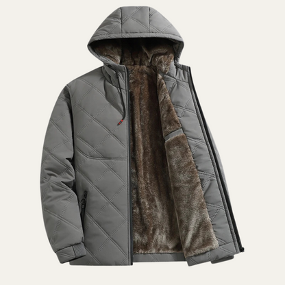 Warm Mens Quilted Fleece Hooded Winter Coat - OutfitLondon
