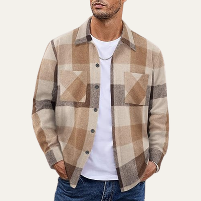 Cozy Mens Plaid Fleece Jacket with Pockets