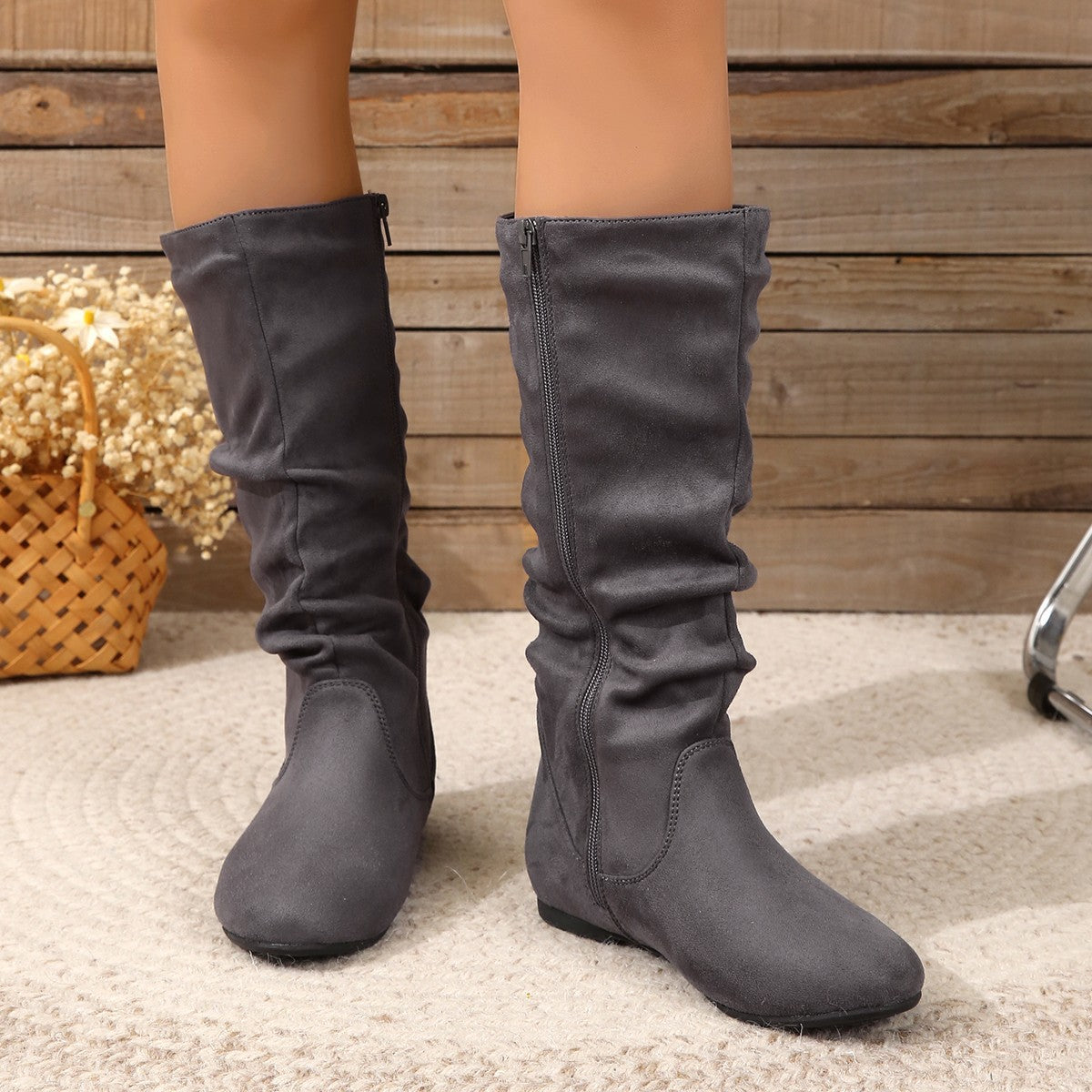 Fashion Slouch Mid-Calf Flat Boots