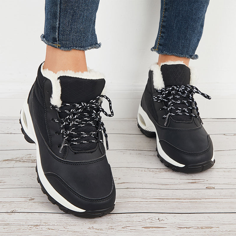 Women Air Cushion Sneakers Boots Warm Fur-Lining Booties